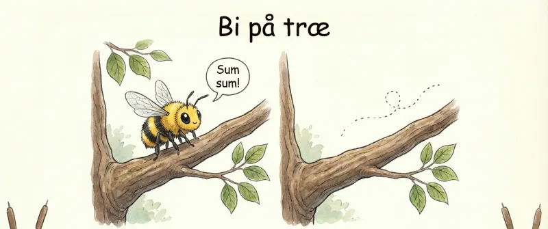En bi sidder på en gren med grønne blade.
